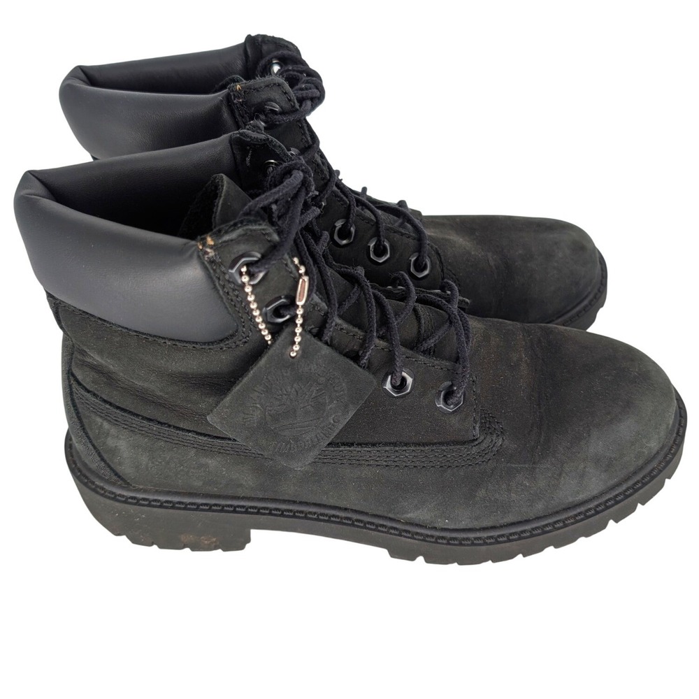 Timberland 6 Inch Premium Waterproof Boot Boys 4 Black Nubuck 12907 Leather Lug